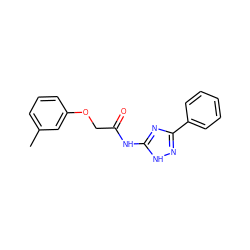 Cc1cccc(OCC(=O)Nc2nc(-c3ccccc3)n[nH]2)c1 ZINC000025157218