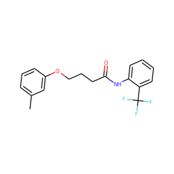 Cc1cccc(OCCCC(=O)Nc2ccccc2C(F)(F)F)c1 ZINC000001773815