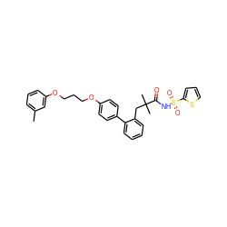 Cc1cccc(OCCCOc2ccc(-c3ccccc3CC(C)(C)C(=O)NS(=O)(=O)c3cccs3)cc2)c1 ZINC000026576189