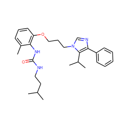 Cc1cccc(OCCCn2cnc(-c3ccccc3)c2C(C)C)c1NC(=O)NCCC(C)C ZINC000013827831