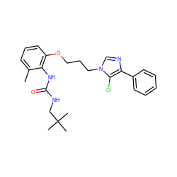 Cc1cccc(OCCCn2cnc(-c3ccccc3)c2Cl)c1NC(=O)NCC(C)(C)C ZINC000013827846