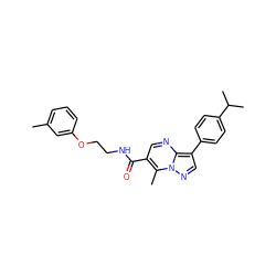 Cc1cccc(OCCNC(=O)c2cnc3c(-c4ccc(C(C)C)cc4)cnn3c2C)c1 ZINC000040951895