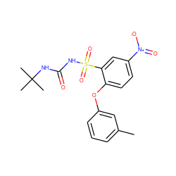 Cc1cccc(Oc2ccc([N+](=O)[O-])cc2S(=O)(=O)NC(=O)NC(C)(C)C)c1 ZINC000028710457