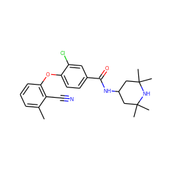 Cc1cccc(Oc2ccc(C(=O)NC3CC(C)(C)NC(C)(C)C3)cc2Cl)c1C#N ZINC000146002063