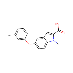 Cc1cccc(Oc2ccc3c(c2)cc(C(=O)O)n3C)c1 ZINC000004675708