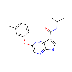 Cc1cccc(Oc2cnc3[nH]cc(C(=O)NC(C)C)c3n2)c1 ZINC000096269466