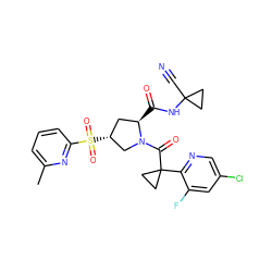 Cc1cccc(S(=O)(=O)[C@@H]2C[C@@H](C(=O)NC3(C#N)CC3)N(C(=O)C3(c4ncc(Cl)cc4F)CC3)C2)n1 ZINC000211099694