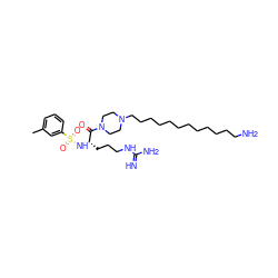 Cc1cccc(S(=O)(=O)N[C@@H](CCCNC(=N)N)C(=O)N2CCN(CCCCCCCCCCCCN)CC2)c1 ZINC000028643224