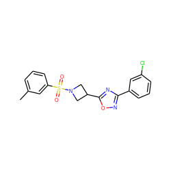 Cc1cccc(S(=O)(=O)N2CC(c3nc(-c4cccc(Cl)c4)no3)C2)c1 ZINC000095575993