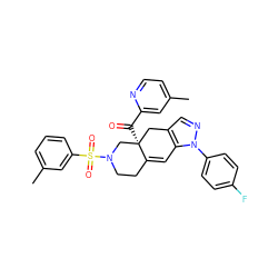 Cc1cccc(S(=O)(=O)N2CCC3=Cc4c(cnn4-c4ccc(F)cc4)C[C@]3(C(=O)c3cc(C)ccn3)C2)c1 ZINC000141926769