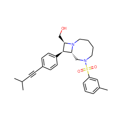 Cc1cccc(S(=O)(=O)N2CCCCN3[C@H](CO)[C@H](c4ccc(C#CC(C)C)cc4)[C@H]3C2)c1 ZINC000095600022