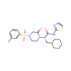 Cc1cccc(S(=O)(=O)N2CCN([C@@H](CC3CCCCC3)C(=O)Nc3nccs3)C(=O)C2)c1 ZINC000095605814