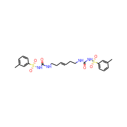 Cc1cccc(S(=O)(=O)NC(=O)NCC/C=C/CCNC(=O)NS(=O)(=O)c2cccc(C)c2)c1 ZINC000040380015