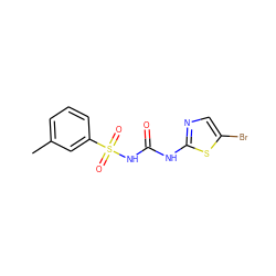 Cc1cccc(S(=O)(=O)NC(=O)Nc2ncc(Br)s2)c1 ZINC000043176016