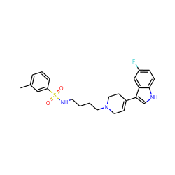 Cc1cccc(S(=O)(=O)NCCCCN2CC=C(c3c[nH]c4ccc(F)cc34)CC2)c1 ZINC000114602447