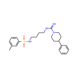 Cc1cccc(S(=O)(=O)NCCCCNC(=N)N2CCC(c3ccccc3)CC2)c1 ZINC000043023532