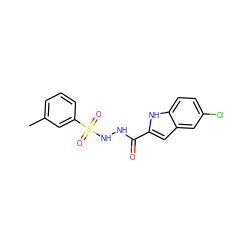 Cc1cccc(S(=O)(=O)NNC(=O)c2cc3cc(Cl)ccc3[nH]2)c1 ZINC000036184824