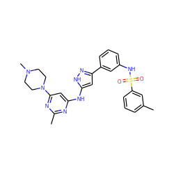 Cc1cccc(S(=O)(=O)Nc2cccc(-c3cc(Nc4cc(N5CCN(C)CC5)nc(C)n4)[nH]n3)c2)c1 ZINC000072177582
