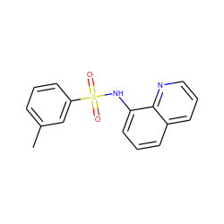 Cc1cccc(S(=O)(=O)Nc2cccc3cccnc23)c1 ZINC000052536968