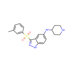 Cc1cccc(S(=O)(=O)c2n[nH]c3ccc(NC4CCNCC4)cc23)c1 ZINC000035279665