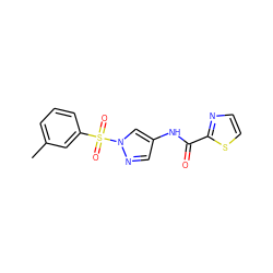 Cc1cccc(S(=O)(=O)n2cc(NC(=O)c3nccs3)cn2)c1 ZINC000116778003