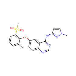 Cc1cccc(S(C)(=O)=O)c1Oc1ccc2ncnc(Nc3ccn(C)n3)c2c1 ZINC000045261921