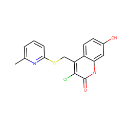 Cc1cccc(SCc2c(Cl)c(=O)oc3cc(O)ccc23)n1 ZINC000045337403