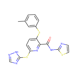 Cc1cccc(Sc2ccc(Sc3ncn[nH]3)nc2C(=O)Nc2nccs2)c1 ZINC000043060308