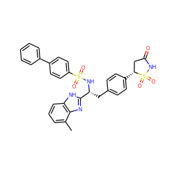 Cc1cccc2[nH]c([C@@H](Cc3ccc([C@@H]4CC(=O)NS4(=O)=O)cc3)NS(=O)(=O)c3ccc(-c4ccccc4)cc3)nc12 ZINC000036088508