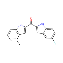 Cc1cccc2[nH]c(C(=O)c3cc4cc(F)ccc4[nH]3)cc12 ZINC000013687720