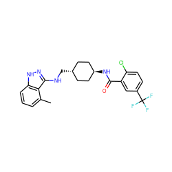 Cc1cccc2[nH]nc(NC[C@H]3CC[C@H](NC(=O)c4cc(C(F)(F)F)ccc4Cl)CC3)c12 ZINC000261176566