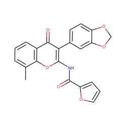 Cc1cccc2c(=O)c(-c3ccc4c(c3)OCO4)c(NC(=O)c3ccco3)oc12 ZINC000101192221