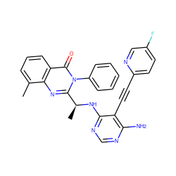 Cc1cccc2c(=O)n(-c3ccccc3)c([C@H](C)Nc3ncnc(N)c3C#Cc3ccc(F)cn3)nc12 ZINC000219121446