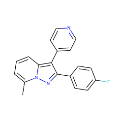 Cc1cccc2c(-c3ccncc3)c(-c3ccc(F)cc3)nn12 ZINC000033977475