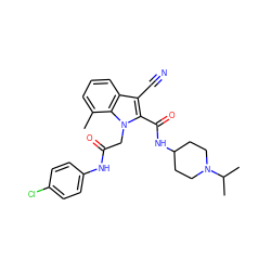 Cc1cccc2c(C#N)c(C(=O)NC3CCN(C(C)C)CC3)n(CC(=O)Nc3ccc(Cl)cc3)c12 ZINC000013646549