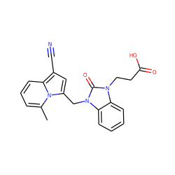 Cc1cccc2c(C#N)cc(Cn3c(=O)n(CCC(=O)O)c4ccccc43)n12 ZINC000072176140