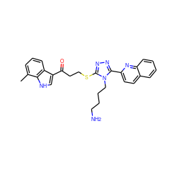 Cc1cccc2c(C(=O)CCSc3nnc(-c4ccc5ccccc5n4)n3CCCCN)c[nH]c12 ZINC000013981146