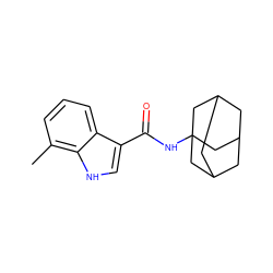 Cc1cccc2c(C(=O)NC34CC5CC(CC(C5)C3)C4)c[nH]c12 ZINC001772614504