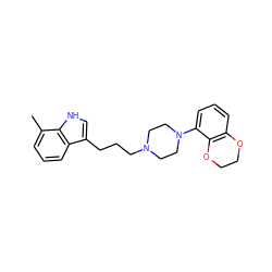 Cc1cccc2c(CCCN3CCN(c4cccc5c4OCCO5)CC3)c[nH]c12 ZINC000013674834