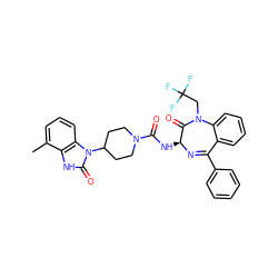 Cc1cccc2c1[nH]c(=O)n2C1CCN(C(=O)N[C@@H]2N=C(c3ccccc3)c3ccccc3N(CC(F)(F)F)C2=O)CC1 ZINC000036177868