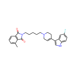 Cc1cccc2c1C(=O)N(CCCCCN1CC=C(c3c[nH]c4ccc(F)cc34)CC1)C2=O ZINC000027325057