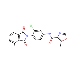 Cc1cccc2c1C(=O)N(c1ccc(NC(=O)c3ncoc3C)cc1Cl)C2=O ZINC000653691053