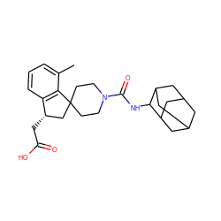 Cc1cccc2c1C1(CCN(C(=O)NC3C4CC5CC(C4)CC3C5)CC1)C[C@@H]2CC(=O)O ZINC000045387664