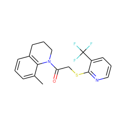 Cc1cccc2c1N(C(=O)CSc1ncccc1C(F)(F)F)CCC2 ZINC000113622426