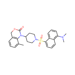 Cc1cccc2c1N(C1CCN(S(=O)(=O)c3cccc4c(N(C)C)cccc34)CC1)C(=O)OC2 ZINC000013611809