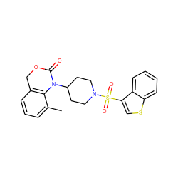 Cc1cccc2c1N(C1CCN(S(=O)(=O)c3csc4ccccc34)CC1)C(=O)OC2 ZINC000013611799