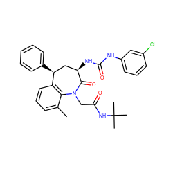 Cc1cccc2c1N(CC(=O)NC(C)(C)C)C(=O)[C@H](NC(=O)Nc1cccc(Cl)c1)C[C@@H]2c1ccccc1 ZINC000027214239