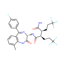 Cc1cccc2c1NC(=O)[C@@H](NC(=O)[C@H](CCC(F)(F)F)[C@H](CCC(F)(F)F)C(N)=O)N=C2c1ccc(F)cc1 ZINC000210756297