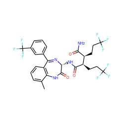 Cc1cccc2c1NC(=O)[C@@H](NC(=O)[C@H](CCC(F)(F)F)[C@H](CCC(F)(F)F)C(N)=O)N=C2c1cccc(C(F)(F)F)c1 ZINC000210756220