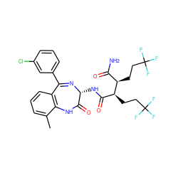 Cc1cccc2c1NC(=O)[C@@H](NC(=O)[C@H](CCC(F)(F)F)[C@H](CCC(F)(F)F)C(N)=O)N=C2c1cccc(Cl)c1 ZINC000210722689